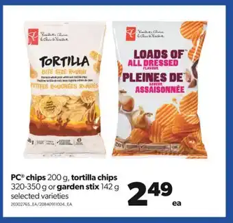 Real Canadian Superstore Pc® chips, 200 g, tortilla chips, 320-350 g or garden stix, 142 g offer