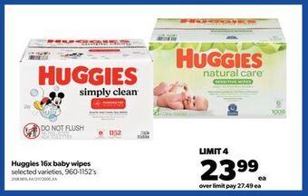 Real Canadian Superstore Huggies 16x baby wipes, 960-1152's offer