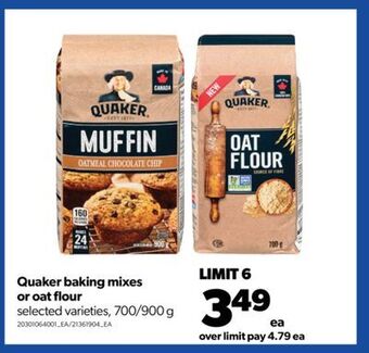 Real Canadian Superstore Quaker baking mixes or oat flour, 700/900 g offer