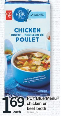 Fortinos Pc® blue menu® chicken or beef broth offer