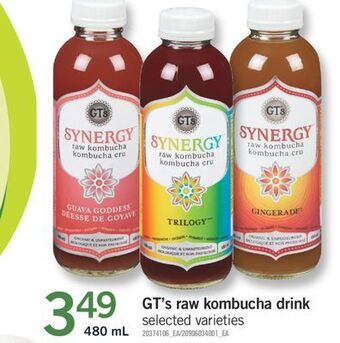 Fortinos Gt's raw kombucha drink, 480 ml offer