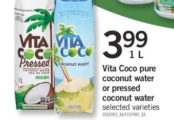Fortinos Vita coco pure coconut water or pressed coconut water, 1 l offer