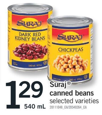 Fortinos Suraj® canned beans, 540 ml offer