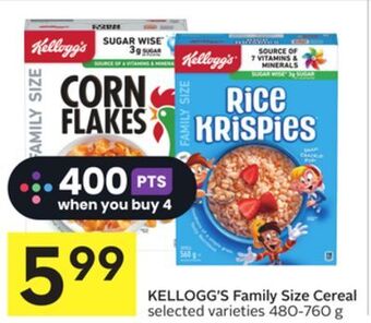 Foodland Kellogg's family size cereal selected varieties 480-760 g offer