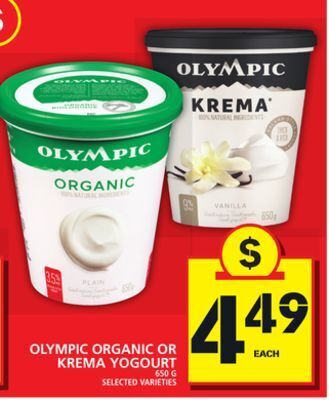 Food Basics Olympic organic or krema yogourt offer