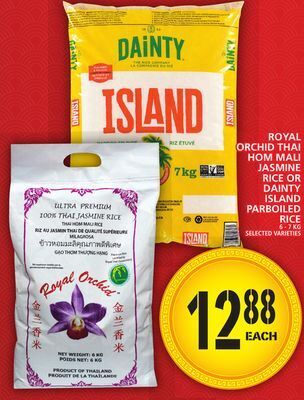 Food Basics Royal orchid thai hom mali jasmine rice or dainty island parboiled rice offer
