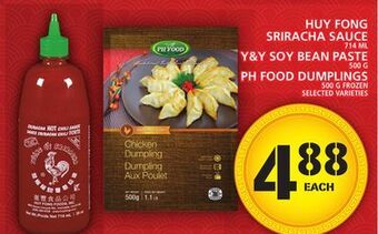 Food Basics Huy fong sriracha sauce or y&y soy bean paste or ph food dumplings offer
