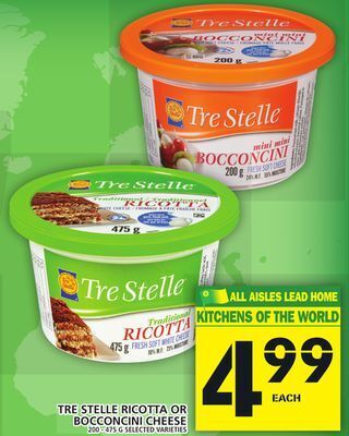 Food Basics Tre stelle ricotta or bocconcini cheese offer
