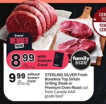 Sobeys Sterling silver fresh boneless top sirloin grilling steak or premium oven roast offer