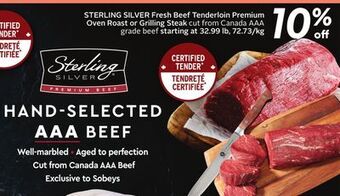 Sobeys Sterling silver fresh beef tenderloin premium oven roast or grilling steak offer