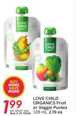 Sobeys Love child organics fruit or veggie purées offer