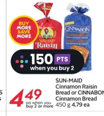 Sobeys Sun-maid cinnamon raisin bread or cinnabon cinnamon bread offer