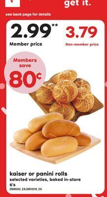 Loblaws Kaiser or panini rolls, 6's offer