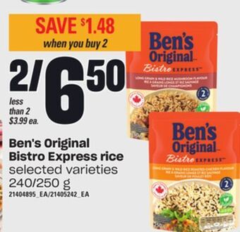 Loblaws Ben's original bistro express rice, 240/250 g offer