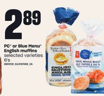 Loblaws Pc® or blue menu® english muffins, 6's offer