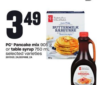 Loblaws Pc® pancake mix, 905 g or table syrup, 750 ml offer