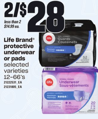 Loblaws Life brand® protective underwear or pads, 12-66's offer