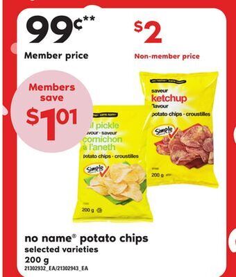 Loblaws No name® potato chips, 200 g offer