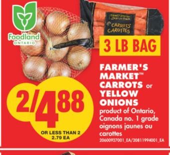 No Frills Farmer's market™ carrots or yellow onions offer