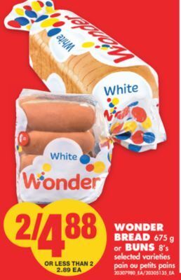 No Frills Wonder bread, 675 g or buns, 8's offer