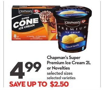 Longo's Chapman's super premium ice cream 2l or novelties offer