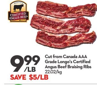Longo's Cut from canada aaa grade longo's certified angus beef braising ribs offer
