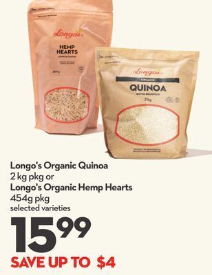 Longo's Longo's organic quinoa 2 kg pkg or longo's organic hemp hearts 454g pkg offer