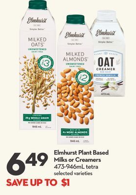 Longo's Elmhurst plant based milks or creamers offer