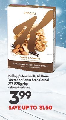 Longo's Kellogg's special k, all bran, vector or raisin bran cereal offer