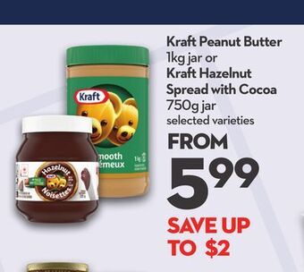 Longo's Kraft peanut butter 1kg jar or kraft hazelnut spread with cocoa 750g jar offer