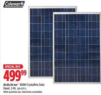 Canadian Tire Coleman 100w crystalline solar panel, 2-pk offer