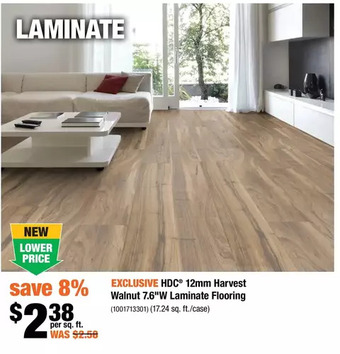 Home Depot Hdc 12mm harvest walnut 7.6"w laminate flooring offer