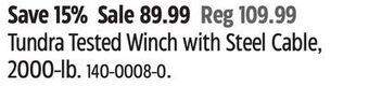 Canadian Tire Tundra tested winch with steel cable, 2000-lb. offer