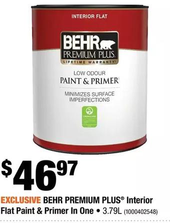 Home Depot Behr premium plus interior flat paint & primer in one offer