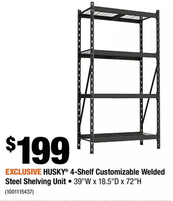 Home Depot Husky 4-shelf customizable welded steel shelving unit offer