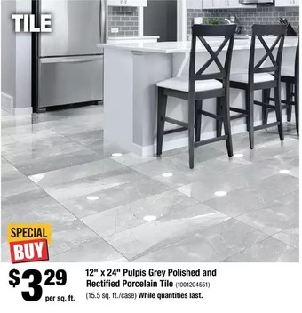 Home Depot 12" x 24" pulpis grey polished and rectified porcelain tile offer