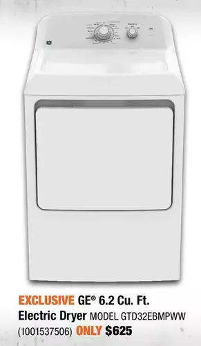 Home Depot Ge 6.2 cu. ft. electric dryer offer