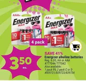 Giant Tiger Energizer alkaline batteries offer