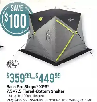 Cabela's Bass pro shops xps 7.5x7.5 flared-bottom shelter offer