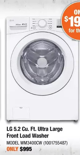 Home Depot Lg 5.2 cu. ft. ultra large front load washer offer