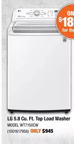 Home Depot Lg 5.8 cu. ft. top load washer offer