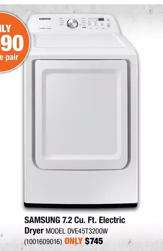 Home Depot Samsung 7.2 cu. ft. electric dryer offer