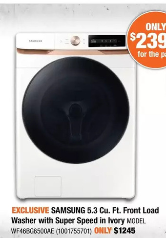 Home Depot Samsung 5.3 cu. ft. front load washer with super speed in ivory offer