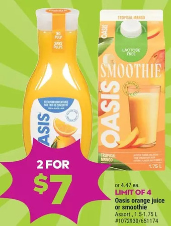 Giant Tiger Oasis orange juice offer