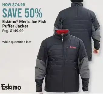Bass Pro Eskimo men's ice fish puffer jacket offer