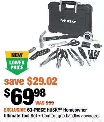 Home Depot 63-piece husky homeowner ultimate tool set offer