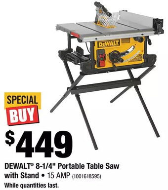 Home Depot Dewalt 8-1/4" portable table saw with stand offer