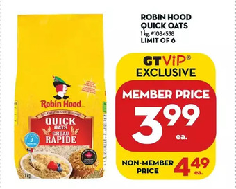 Giant Tiger Robin hood quick oats offer