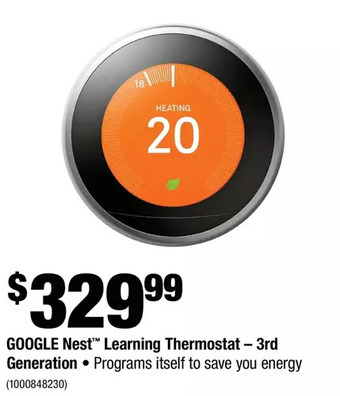 Home Depot Google nest learning thermostat - 3rd generation offer