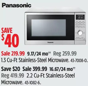 Canadian Tire Panasonic 1.3 cu-ft stainless-steel microwave | 2.2 cu-ft stainless-steel microwave offer